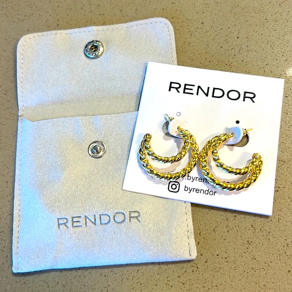 RENDOR for Revolve Gold Plated Chunky double twist crescent 🌙 post earrings NEW